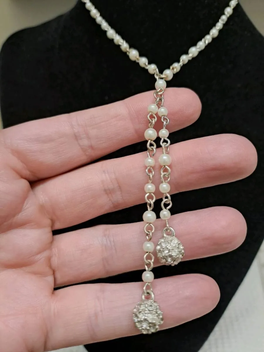 M&S Faux Pearl Drop Necklace with Crystal Pendants - Image 2