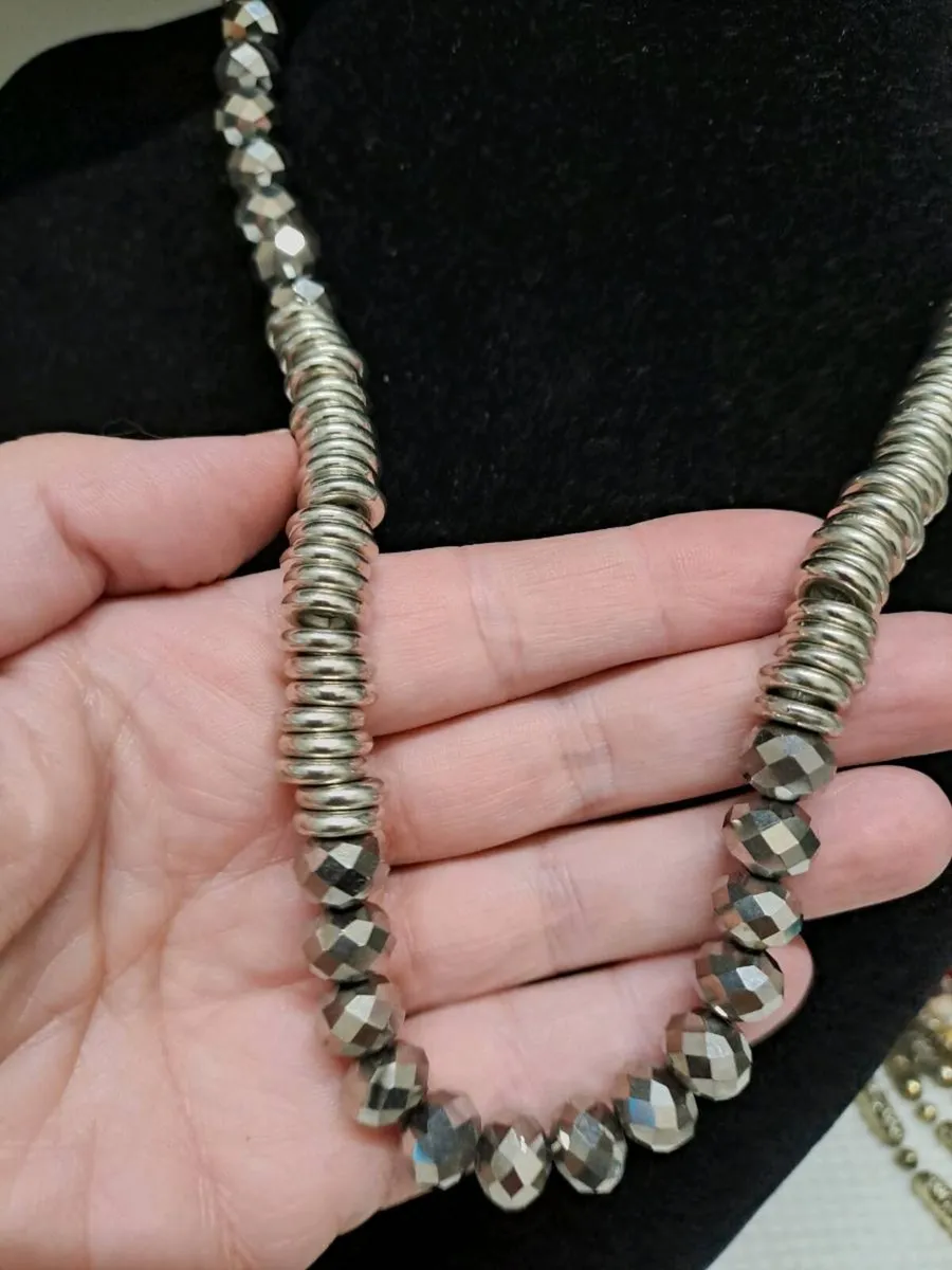 Statement Silver Tone Necklace with Faceted Beads - Image 1