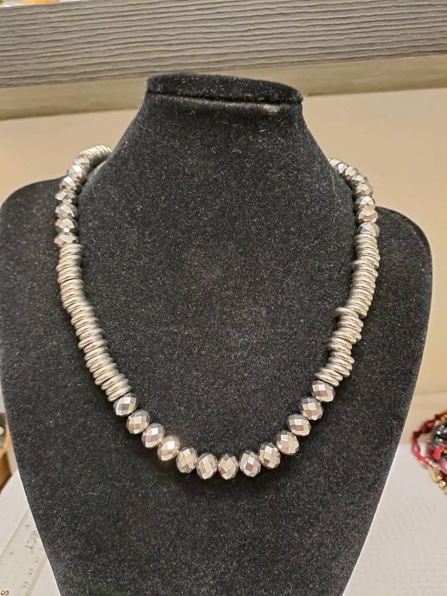 Statement Silver Tone Necklace with Faceted Beads - Image 2