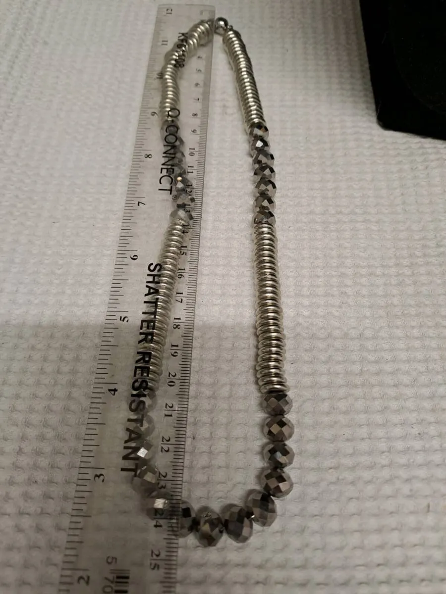 Statement Silver Tone Necklace with Faceted Beads - Image 3