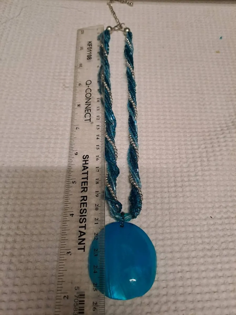 Blue Multi-Strand Beaded Necklace with Large Penda - Image 3