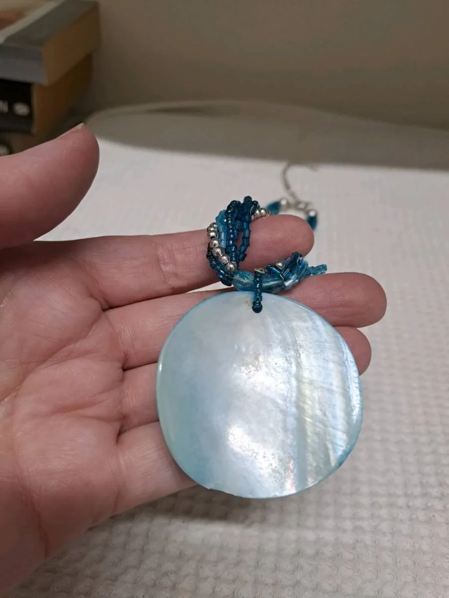 Blue Multi-Strand Beaded Necklace with Large Penda - Image 4