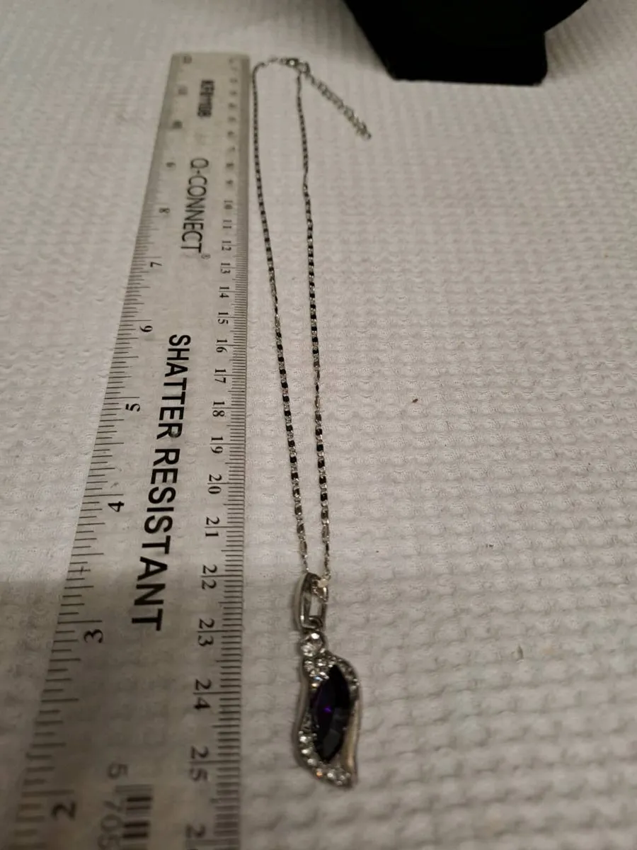 Silver Tone Necklace with Purple Crystal Pendant - Image 4