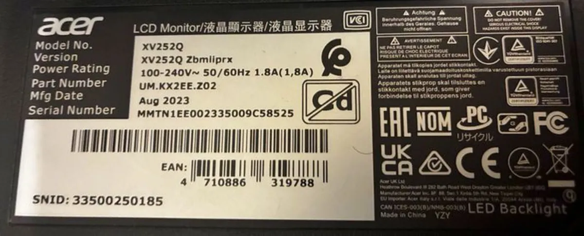 Acer Nitro monitor 240Hz 0.5ms Gaming 24.5" - Image 3