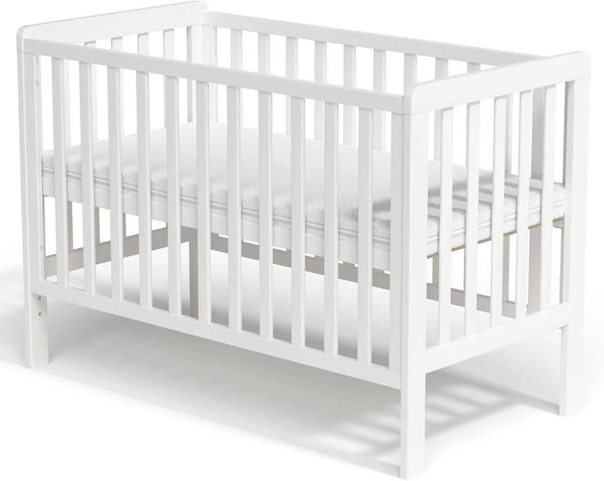 120x60cm Wooden Baby Cot Bed With Deluxe Aloe - Image 1
