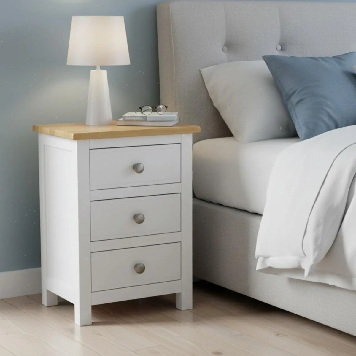 urniture Bedside Table 3 Drawers Solid Wooden - Image 4