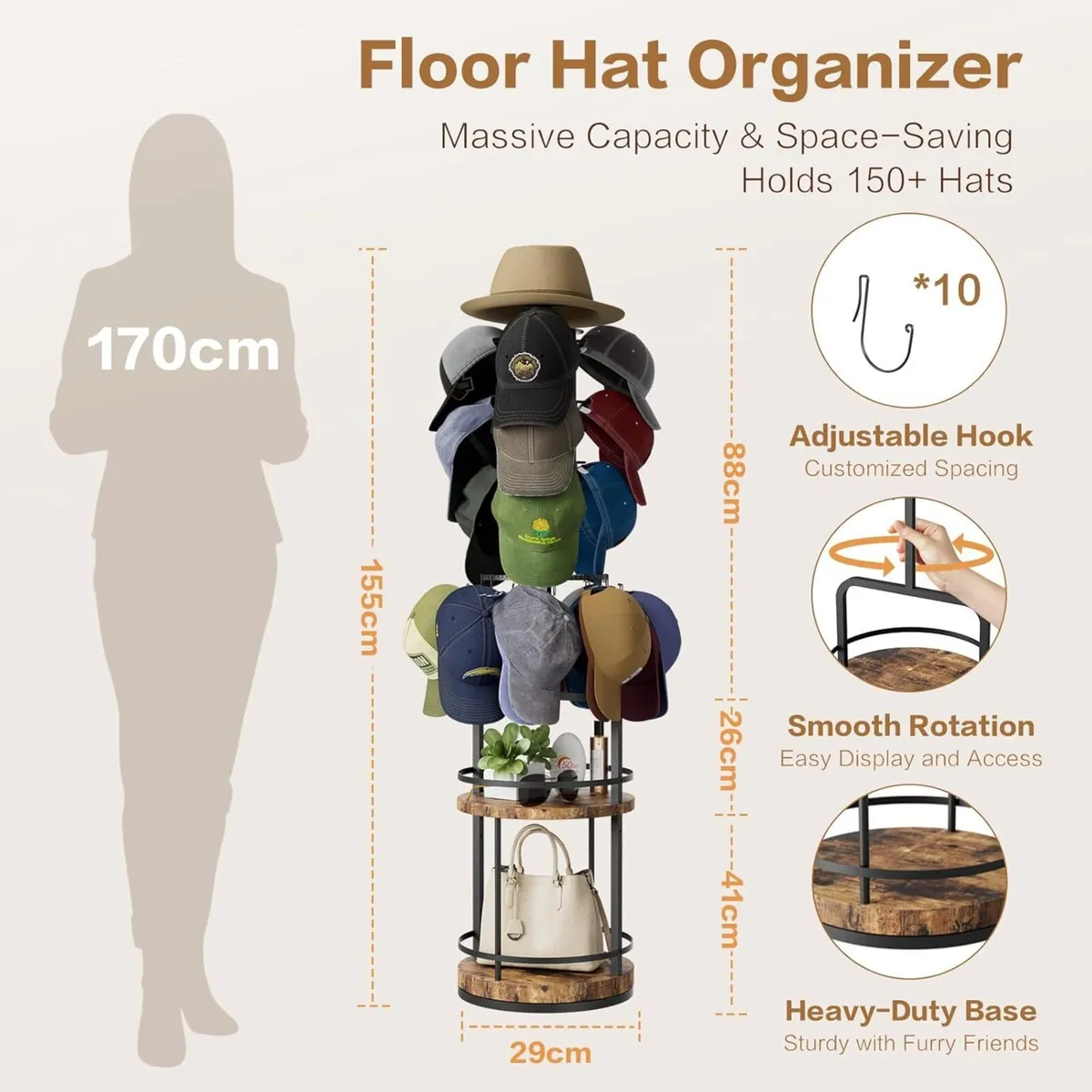 Rotating Hat Rack 360degrees Spin Cap Holder with - Image 3