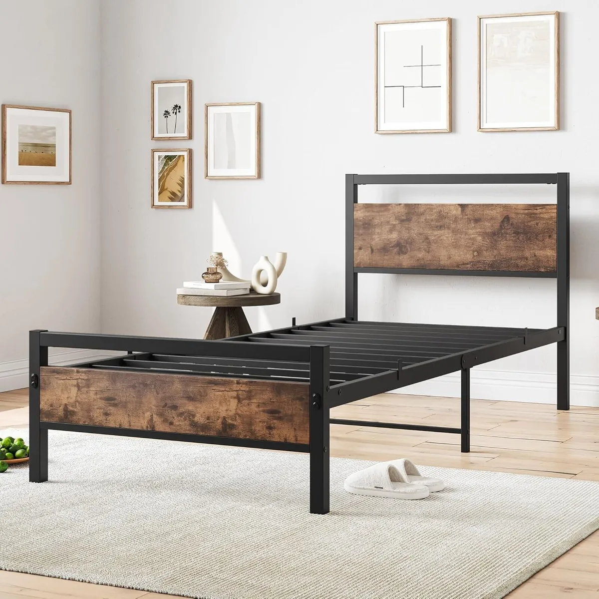 Wooden Bed Frame 90 x 200 cm with Headboard Metal - Image 4