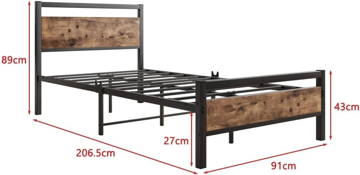 Wooden Bed Frame 90 x 200 cm with Headboard Metal - Image 2
