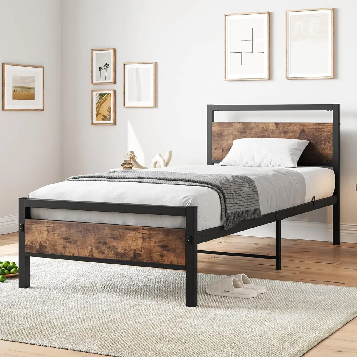 Wooden Bed Frame 90 x 200 cm with Headboard Metal - Image 3