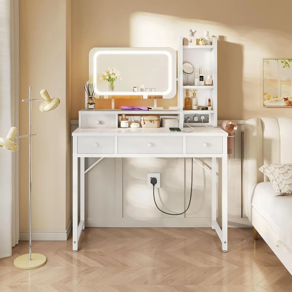 Dressing Table with Adjustable LED Mirror Vanity - Image 1
