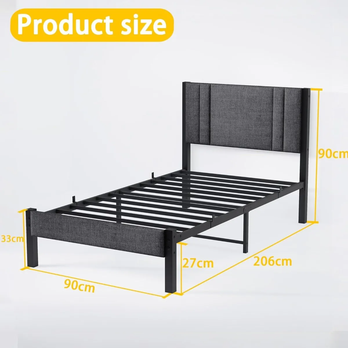 Metal Bed Frame 90 x 200 cm Upholstered Platform - Image 2