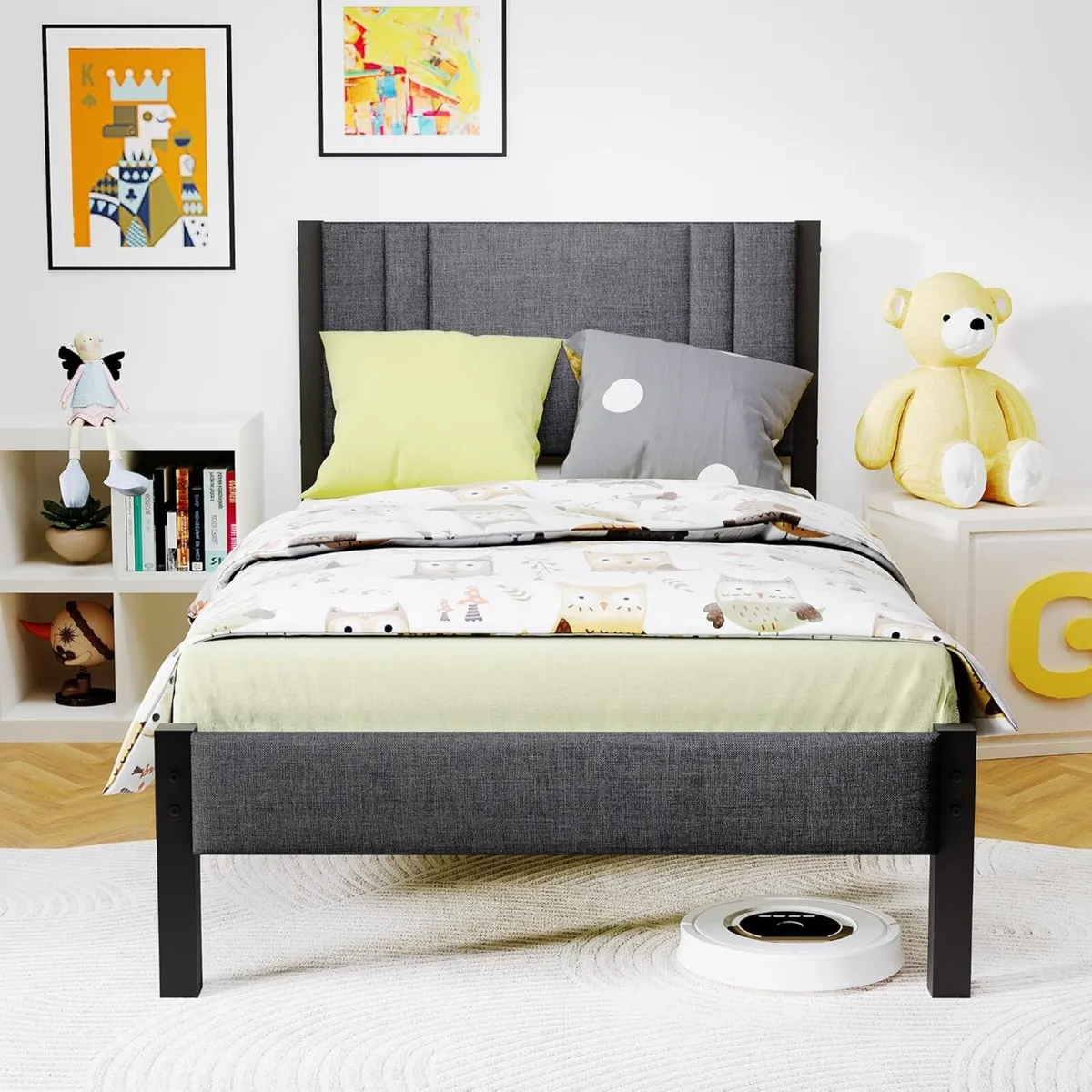 Metal Bed Frame 90 x 200 cm Upholstered Platform - Image 1