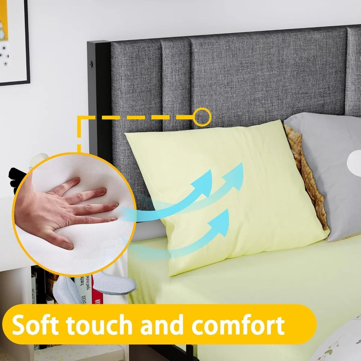 Metal Bed Frame 90 x 200 cm Upholstered Platform - Image 4