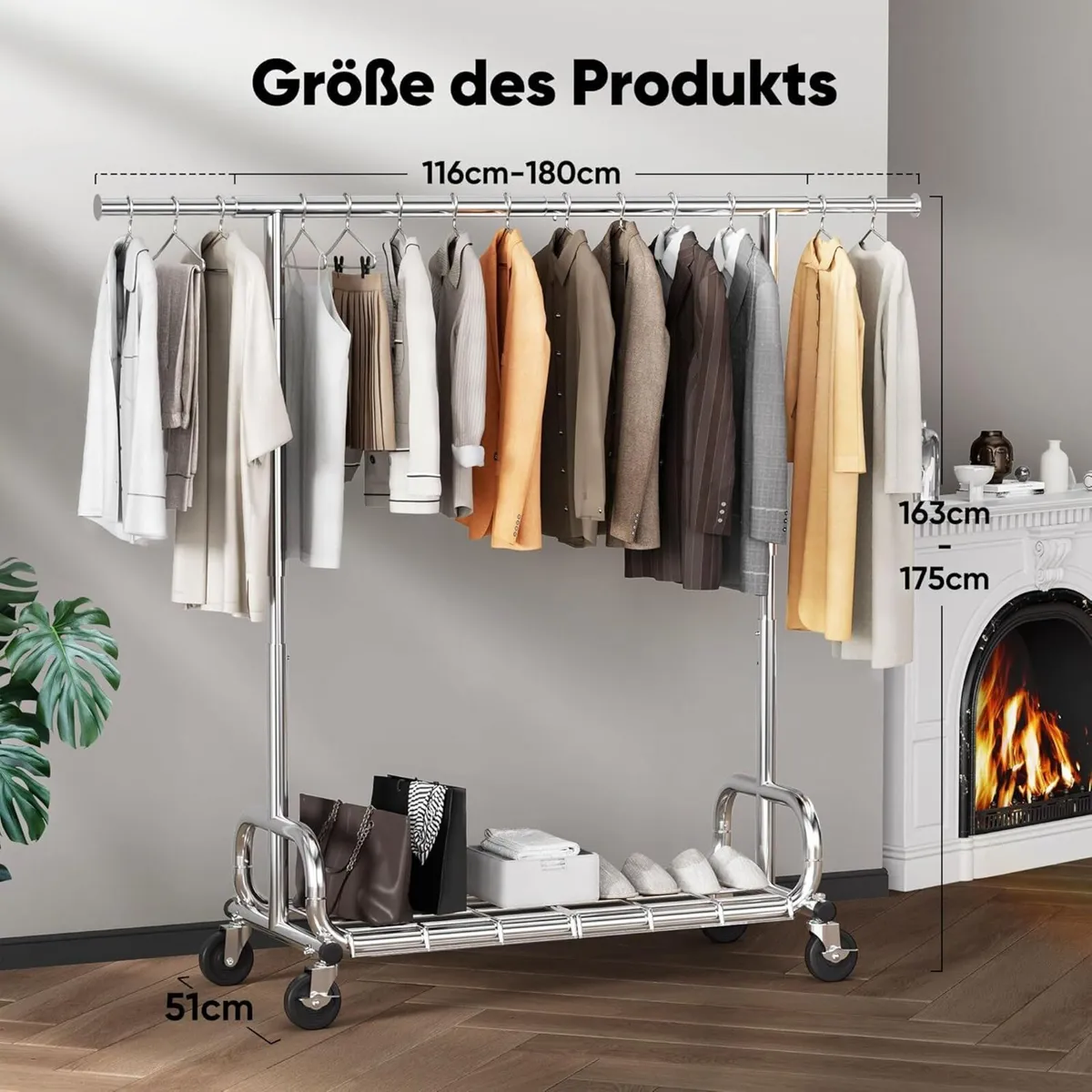 Coat Rack on Wheels Heavy Load 204 kg Capacity - Image 3