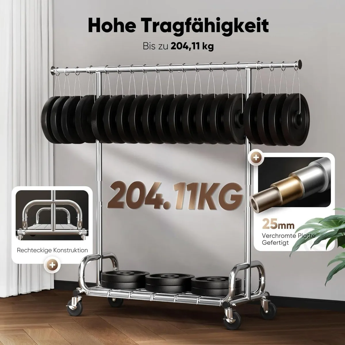 Coat Rack on Wheels Heavy Load 204 kg Capacity - Image 4