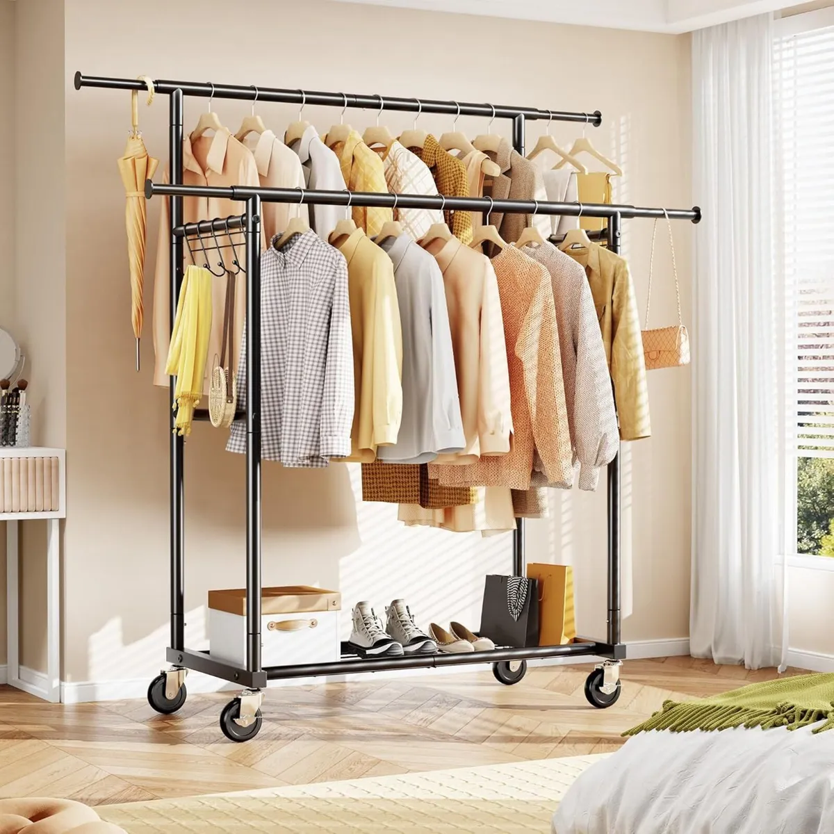 Clothes Rack Heavy Duty Rail 204 kg with Wheels - Image 2
