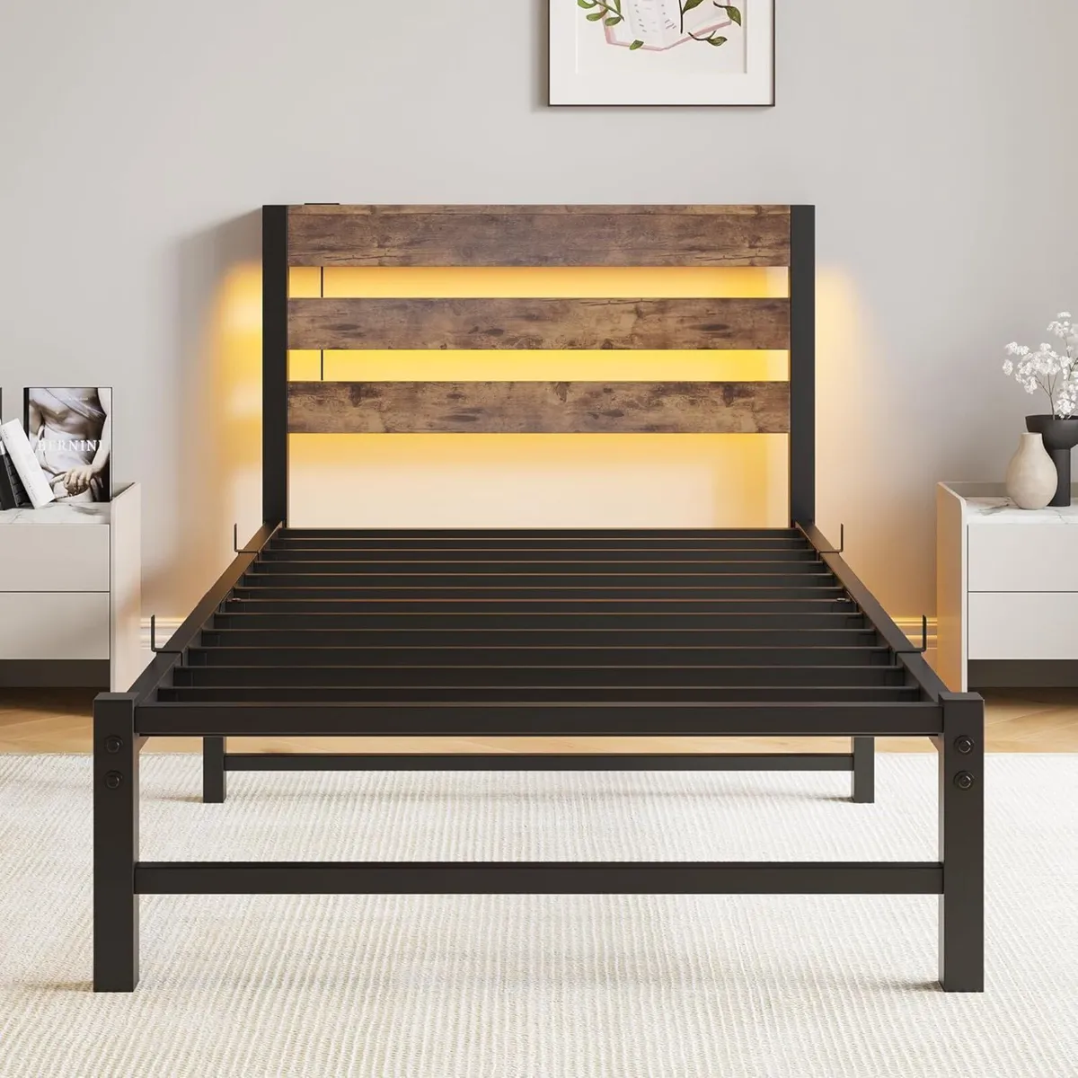 Bed Frame 90 x 200 cm with LED Metal USB Charging - Image 4