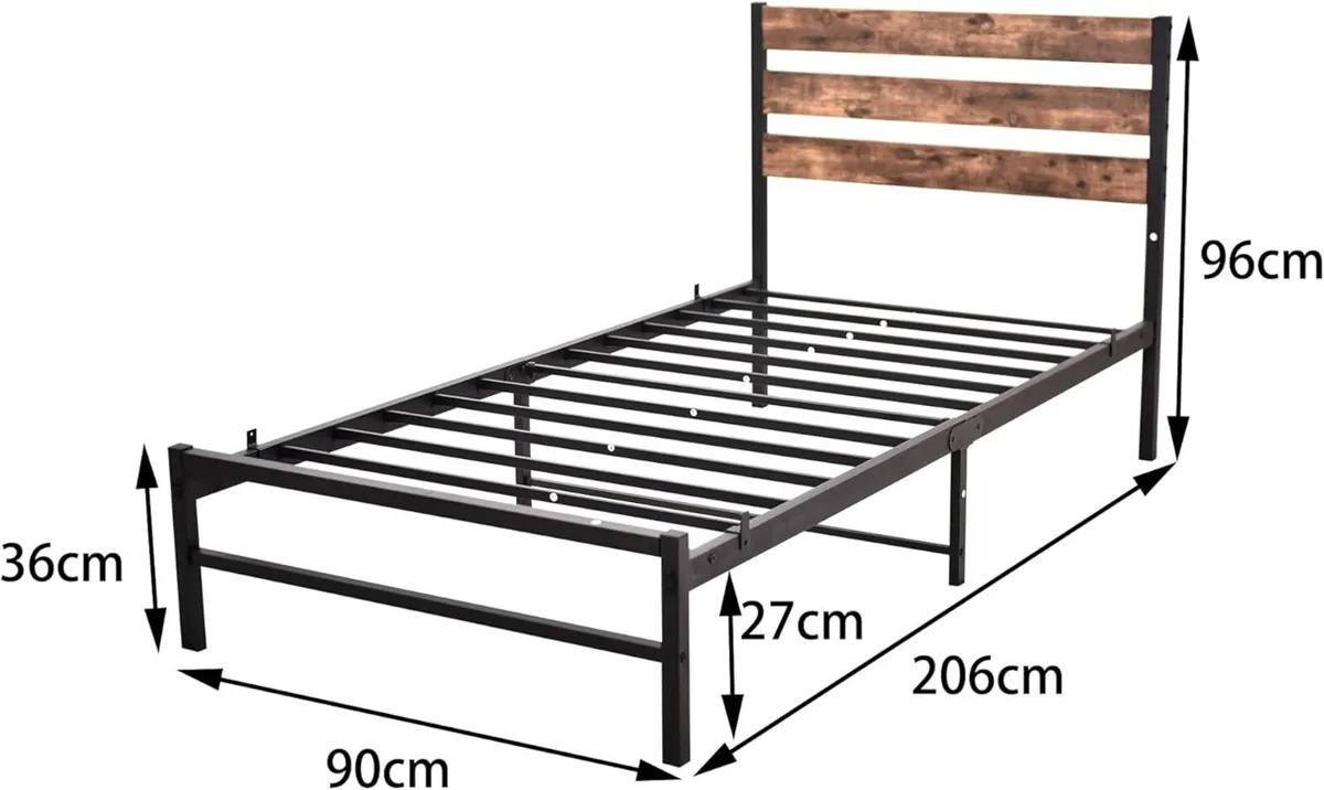 Modern Metal Bed Frame with Wooden Headboard - Image 2