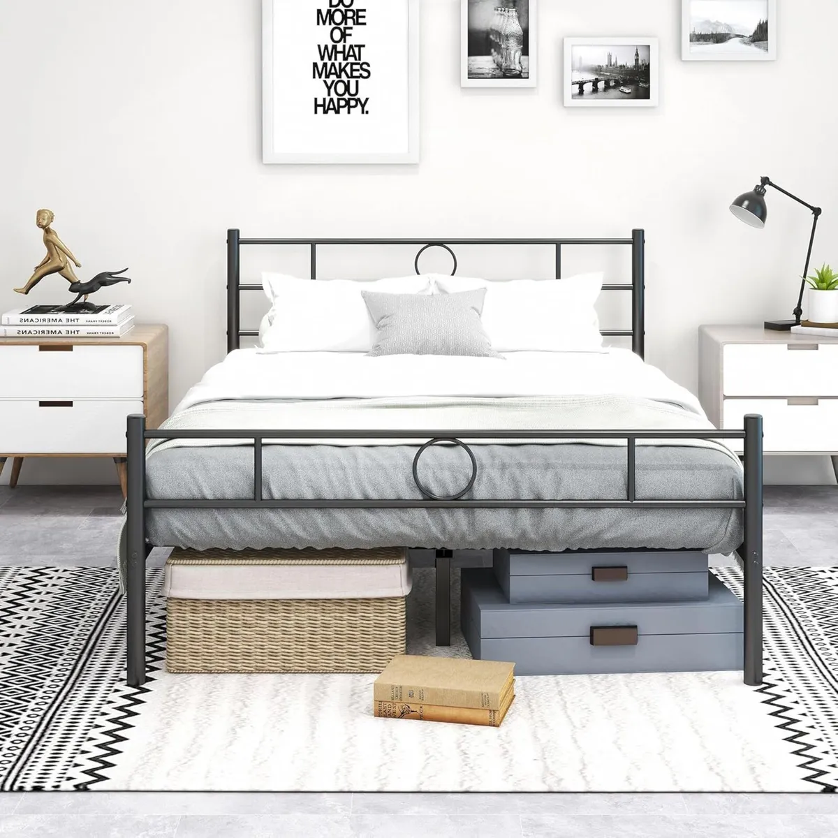 Metal Bed Frame Guest Modern Youth with Slatted - Image 1