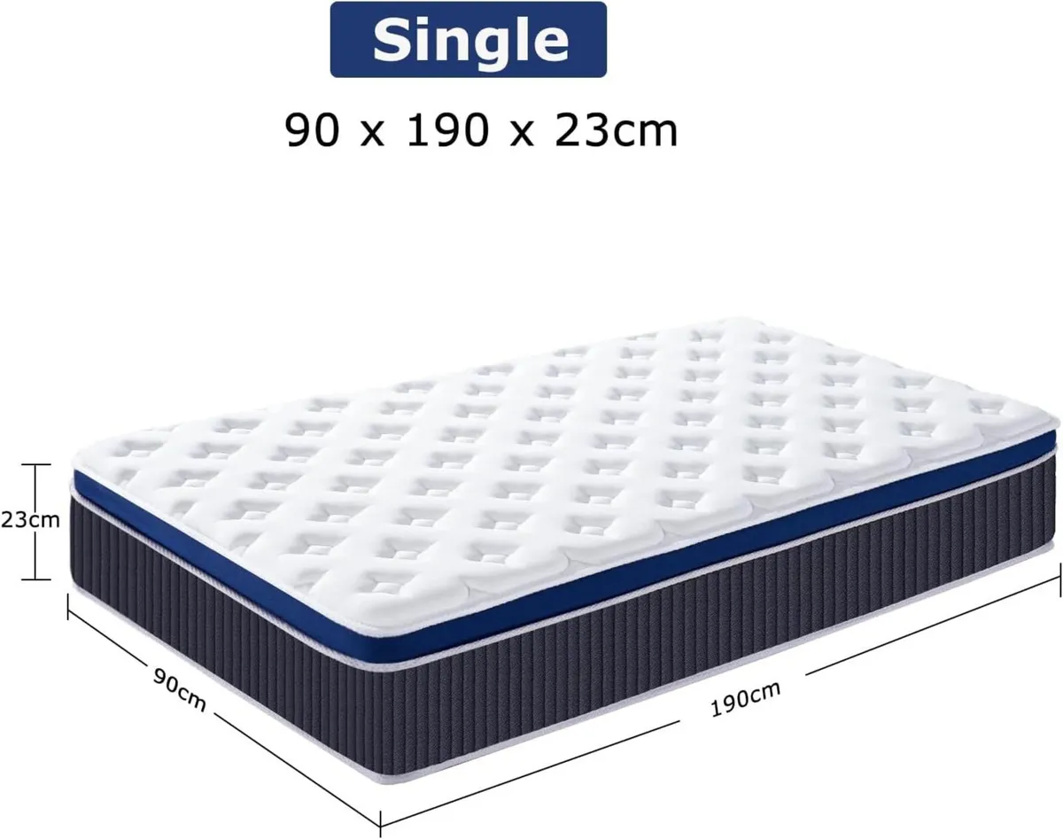 3FT Single Mattress 9.1 Inch Hybrid Size with - Image 2