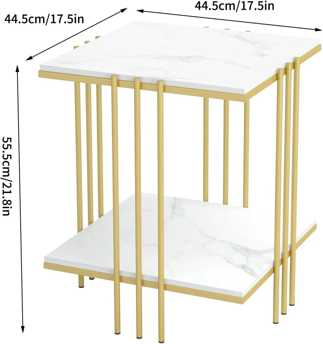 Marble Top Side Table Gold: 2 Tier Square White - Image 3