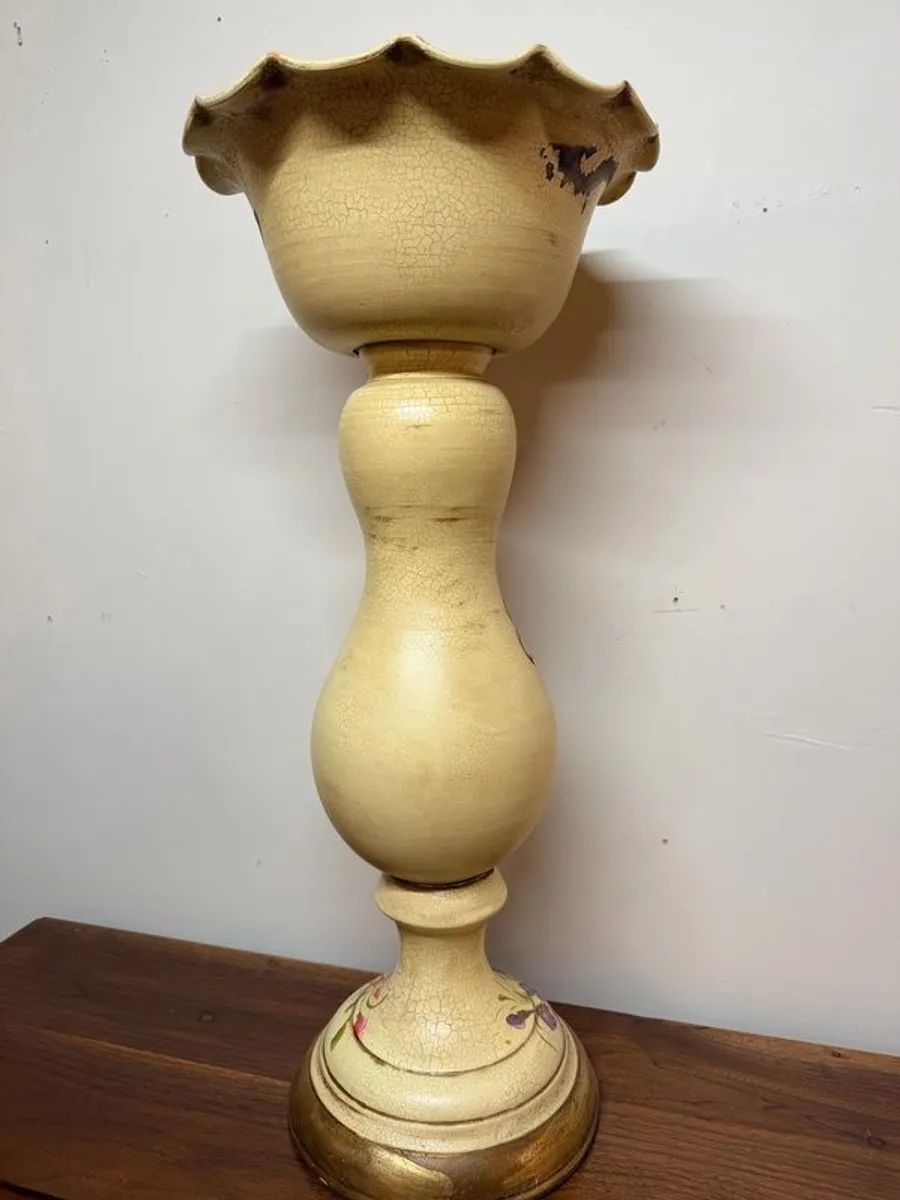 Elegant Hand Painted Floral Pedestal Jardiniere with Scalloped Bowl - Image 4