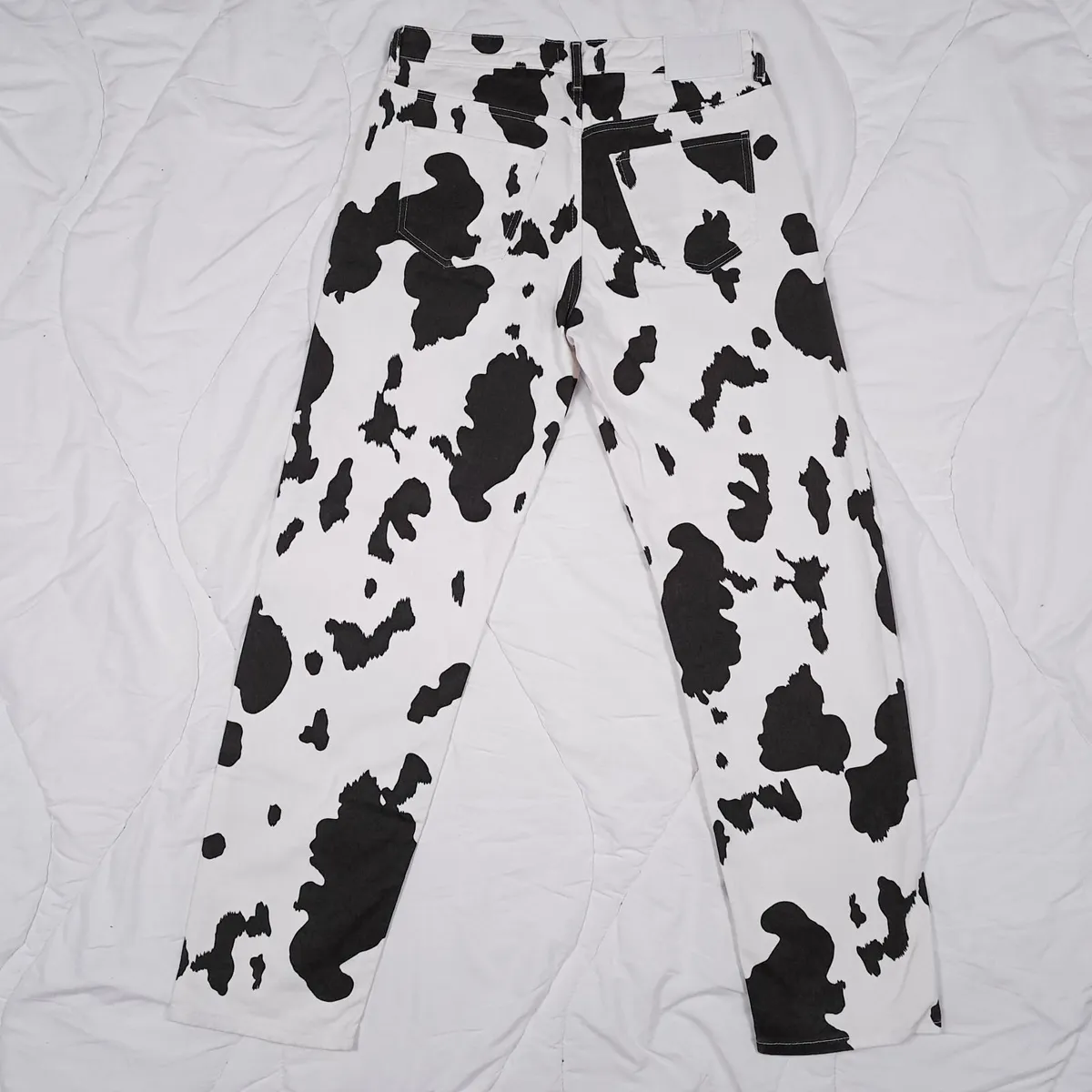 Boohoo White Black Cow Print Straight Jeans 32/31 - Image 3