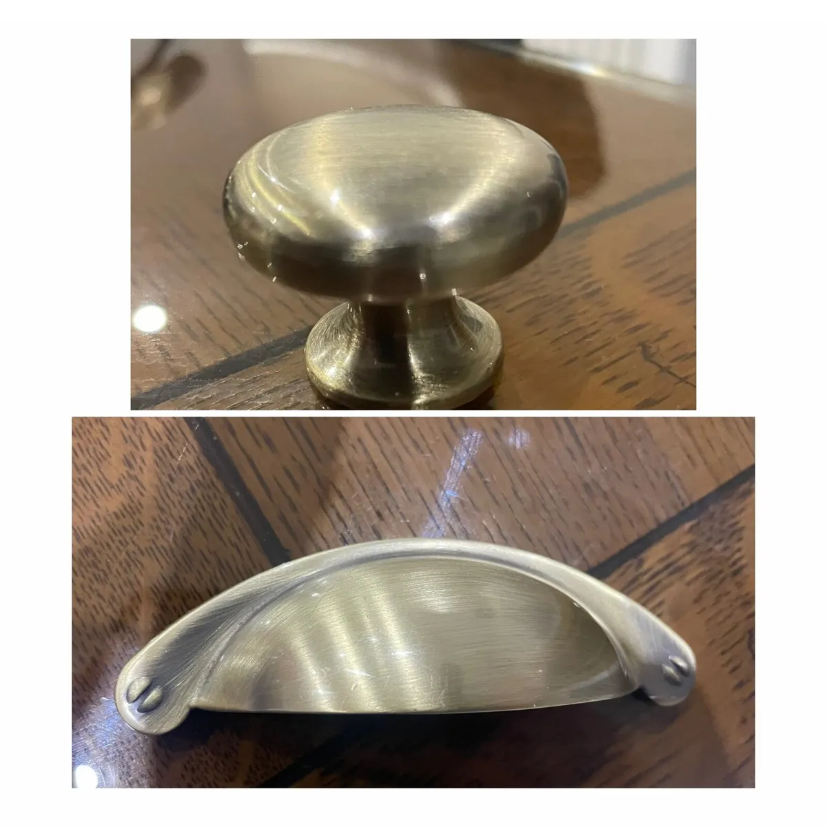 Antique brass cabinet knobs and handles. - Image 1