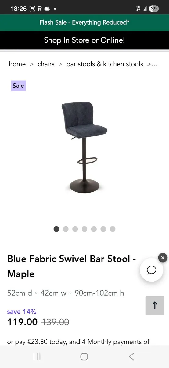 Navy bar stools and matching dining chairs - Image 3