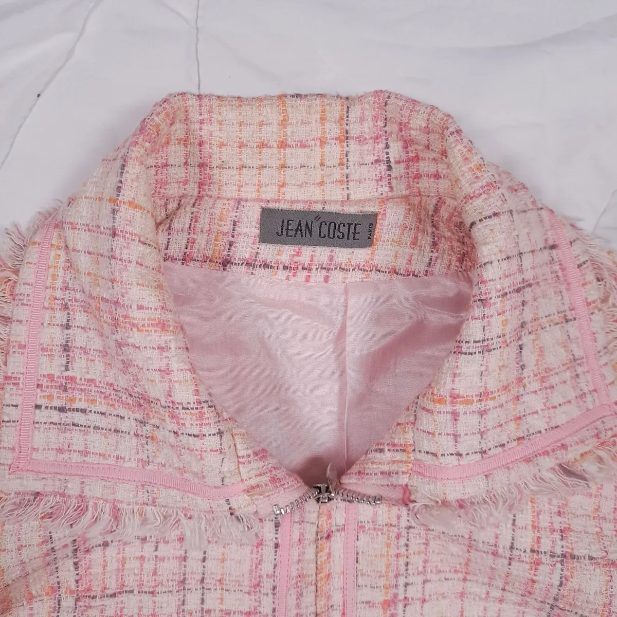 Jean Coste Vintage Pink Tweed Cropped Jacket 14UK - Image 3