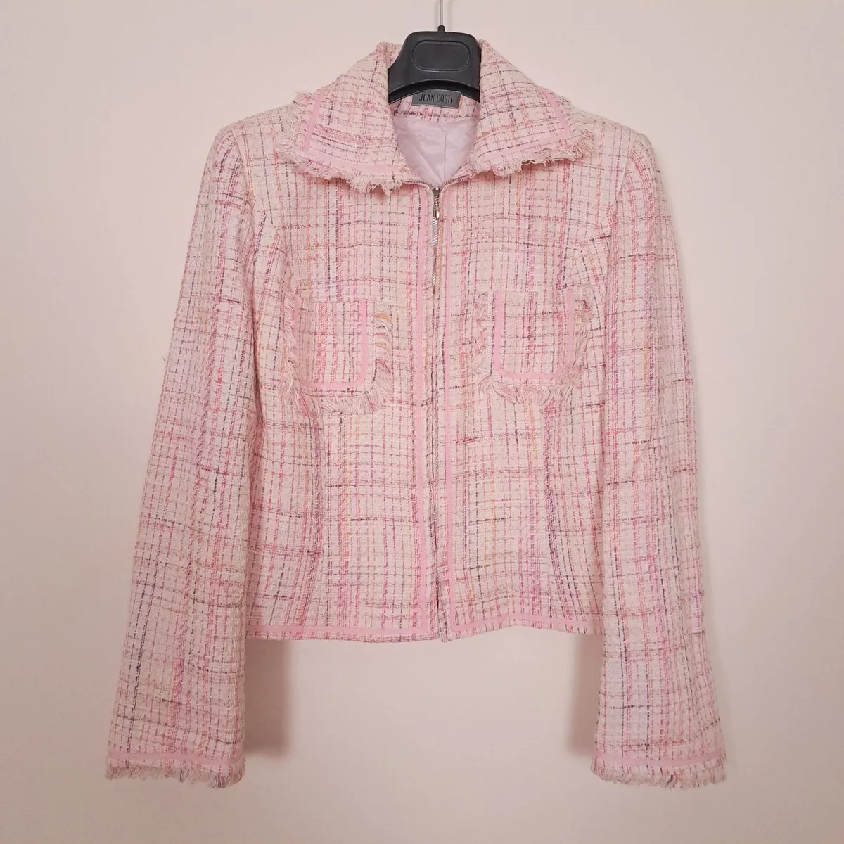 Jean Coste Vintage Pink Tweed Cropped Jacket 14UK - Image 4