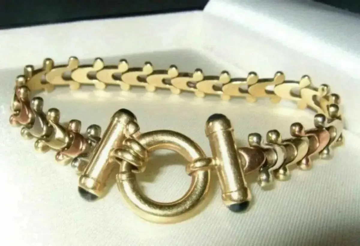 Vintage Hallmarked 9ct Gold - 3 Col' Gold Bracelet - Image 2