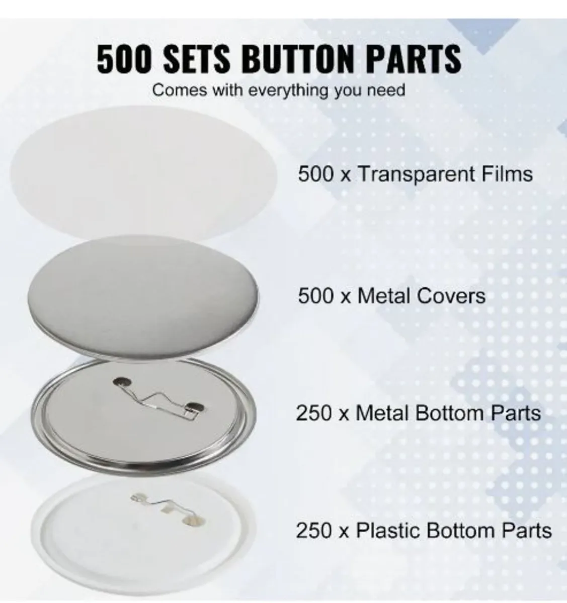 500 Sets 2.25 inch 58mm Pin Back Button Parts - Image 3