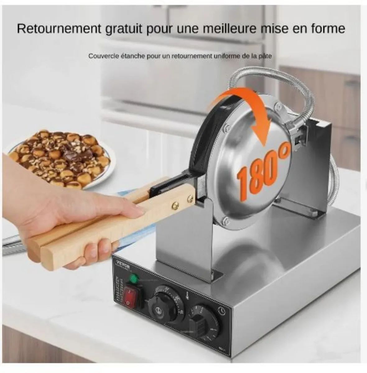 Commercial Bubble Waffle Maker, 1400W Egg - Image 3