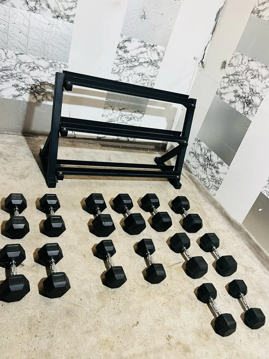 LARGE HAVEY DUTY 3TIER RACK 7.5KG-25KG HEX DUMBLES - Image 2