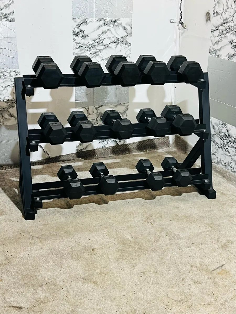 LARGE HAVEY DUTY 3TIER RACK 7.5KG-25KG HEX DUMBLES - Image 4