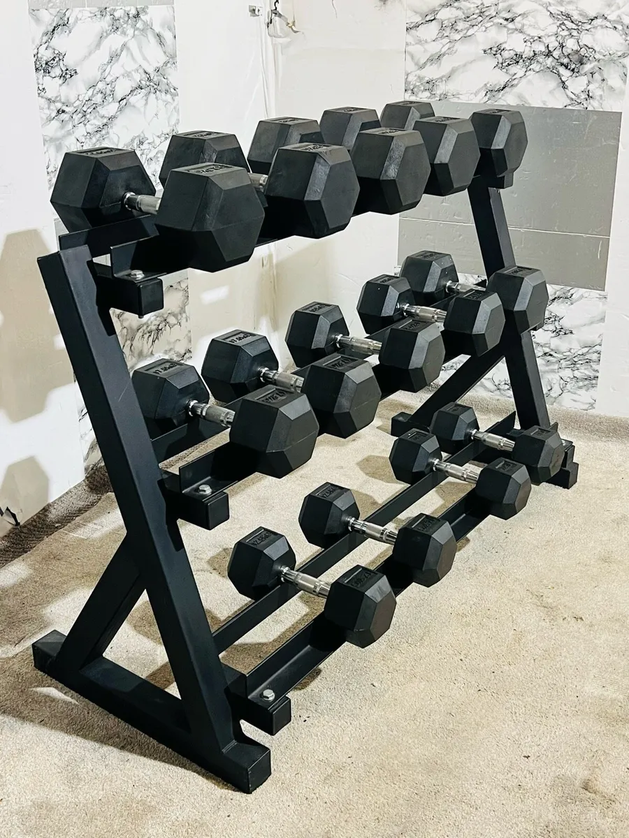 LARGE HAVEY DUTY 3TIER RACK 7.5KG-25KG HEX DUMBLES - Image 3