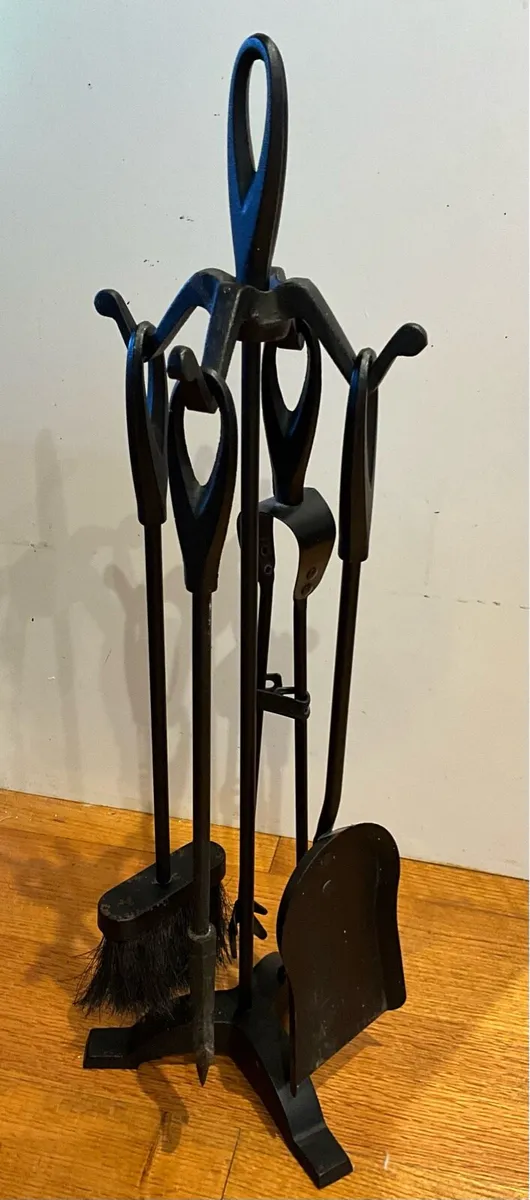 Vintage Fireplace Companion Set on Cast Iron Stand - Image 3