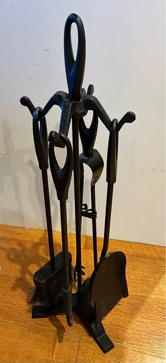 Vintage Fireplace Companion Set on Cast Iron Stand - Image 4