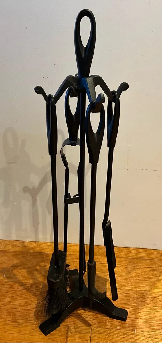 Vintage Fireplace Companion Set on Cast Iron Stand - Image 1