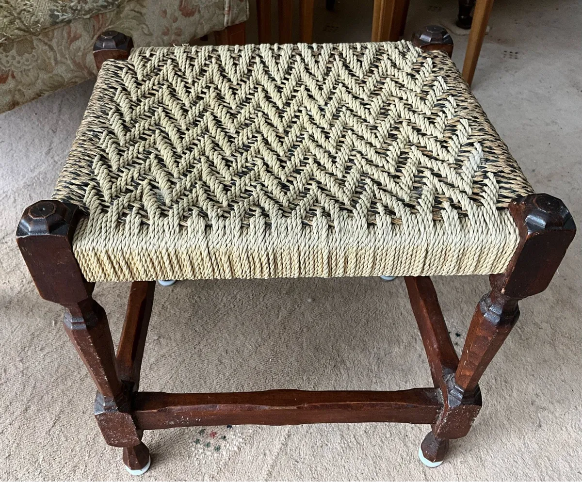 Rare Vintage Woven Stool - Image 2