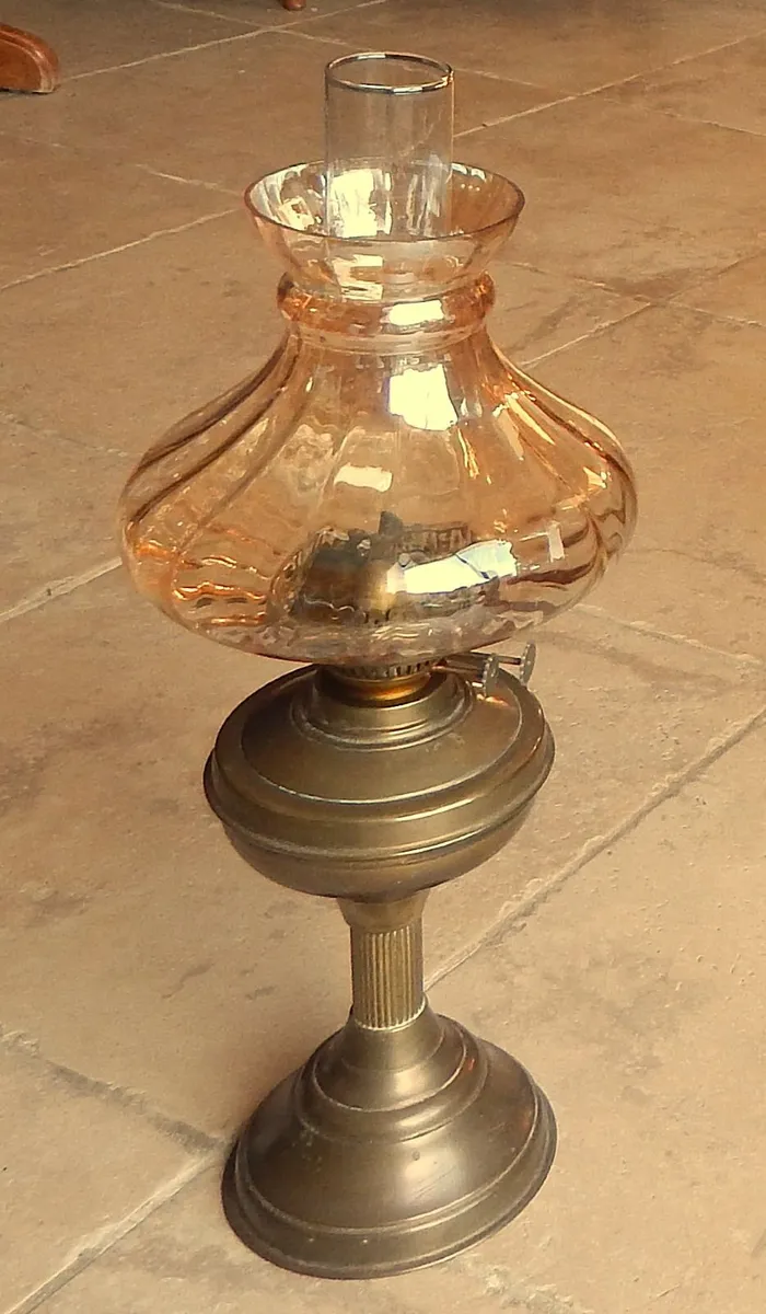 Vintage Brass & Glass Oil Lamp with Double Wick - Image 1