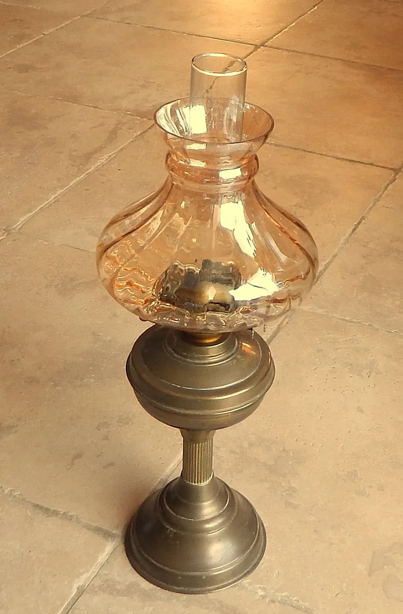 Vintage Brass & Glass Oil Lamp with Double Wick - Image 2