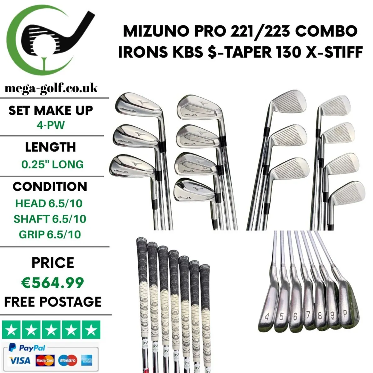 Mizuno Pro 221/223 Combo Irons / 4-Pw / X-Stiff - Image 1