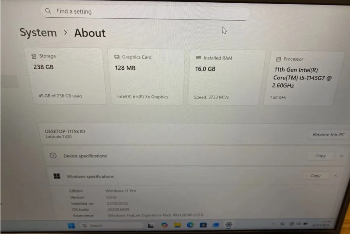 Dell Latitude 7420 14 I5 1145g7 16GB RAM 256GB SSD - Image 3
