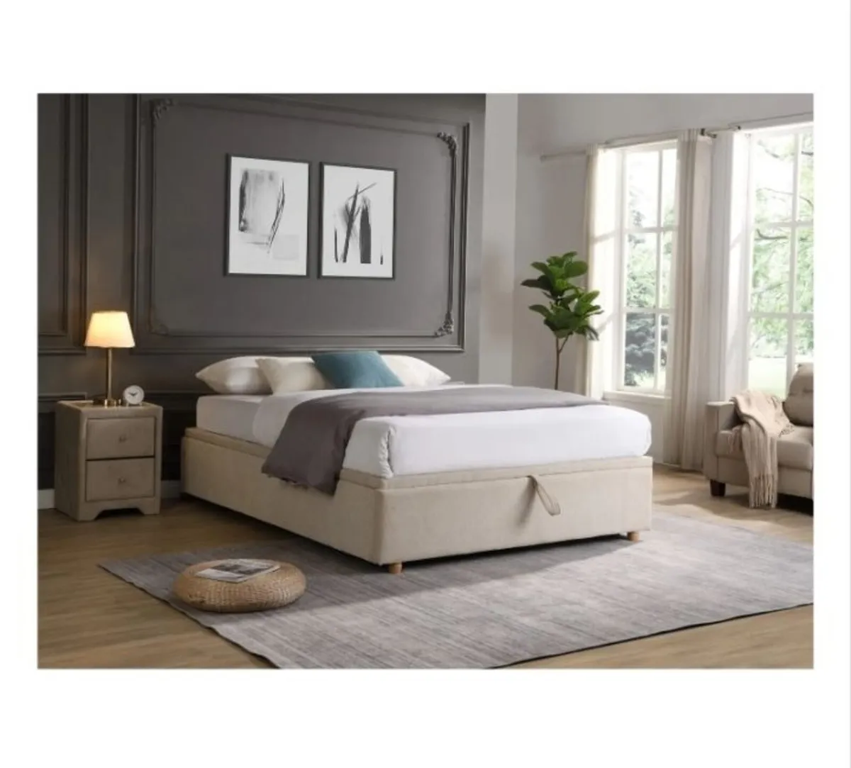 Rio Ottoman Base / Beige Fabric - Image 1