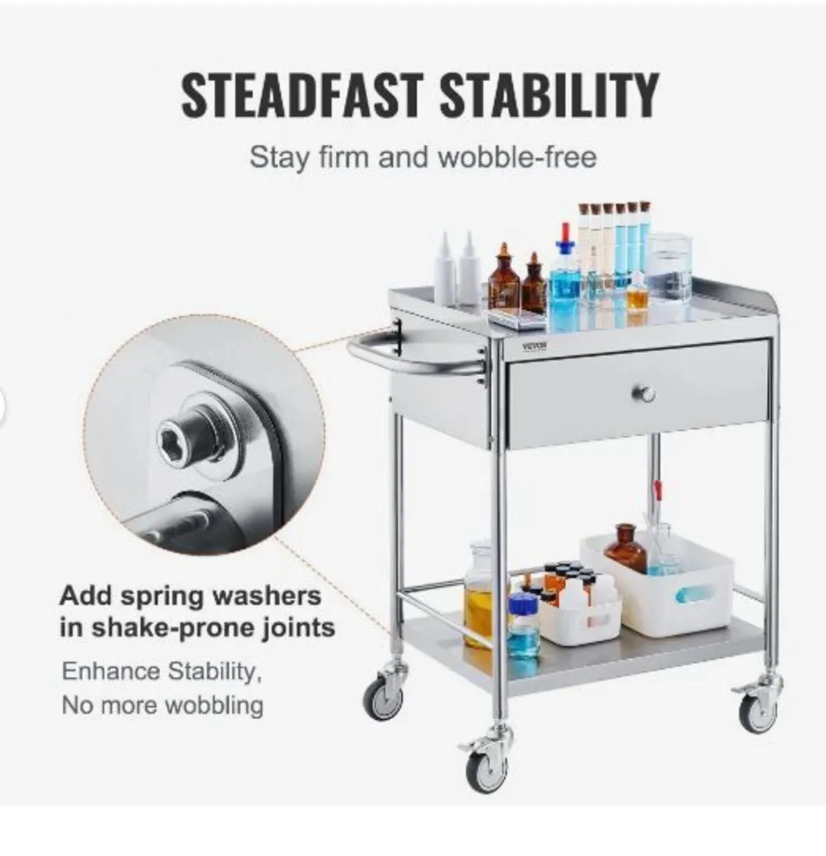 Medical Cart, 2 Layers Stainless Steel Cart - Image 2