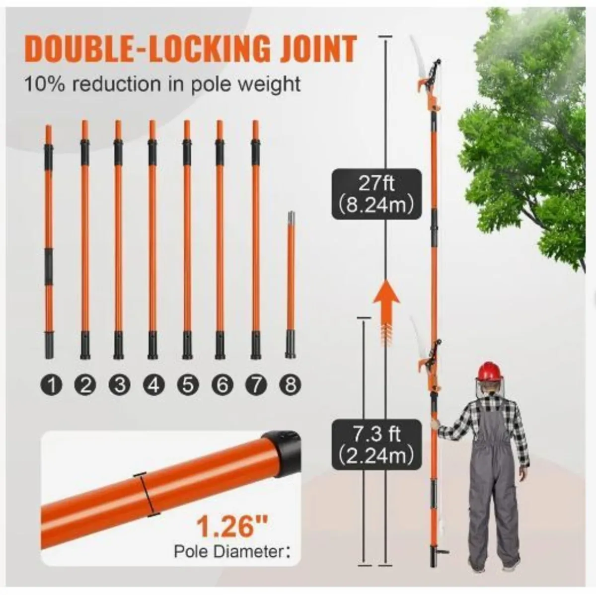 Manual Pole Saw, 2.2-8.2 m Extendable Tree - Image 3