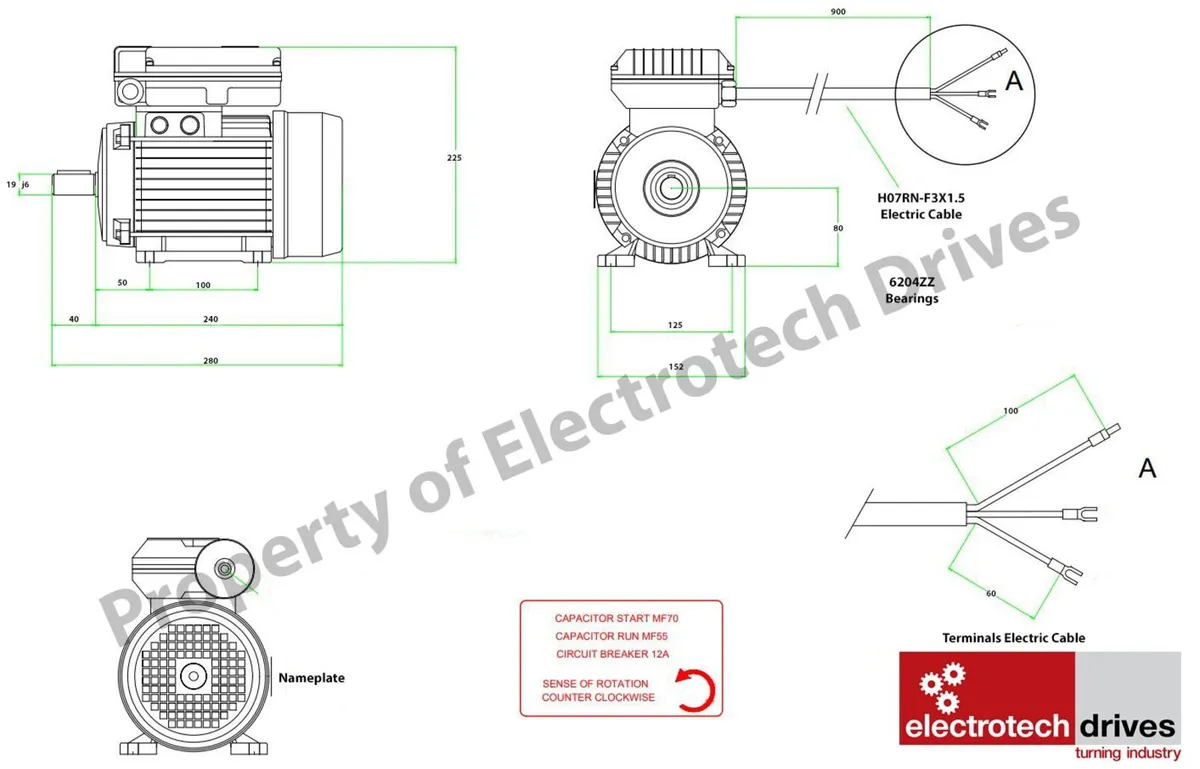 Compressor Motor -2.2KW - 2800rpm - 240v - 19mm - Image 2